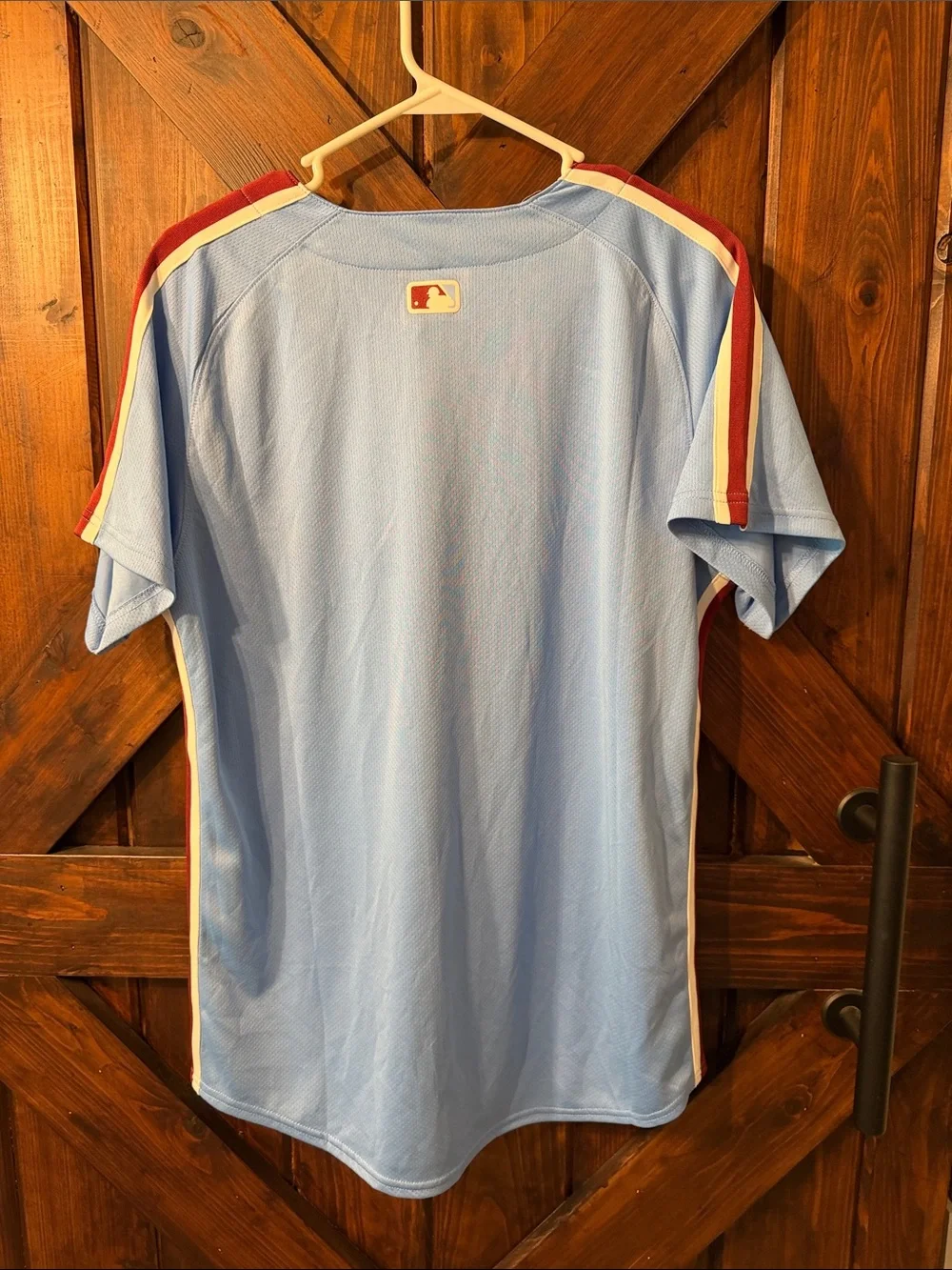 Nike Light Blue Phillies Alternate Button-Front Jersey with Red Trim